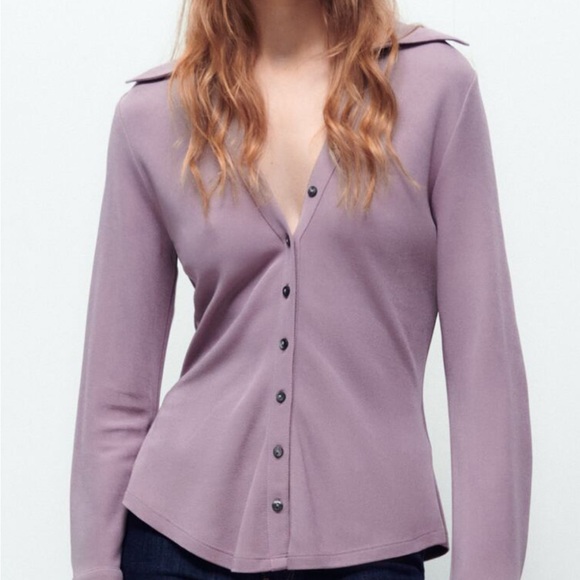Mauve Zara fitted button blouse, size M - Picture 2 of 5